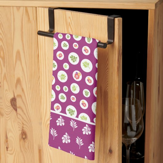 熱帯ハイビスカスリーフイラストレーションパターン キッチンタオル (三つ折り)