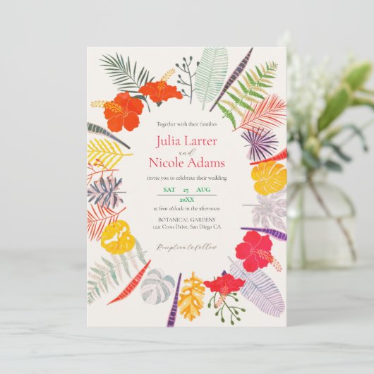 熱帯ハイビスカスワイルドフォレストボタニッ結婚クス 招待状 (スタンド正面)
