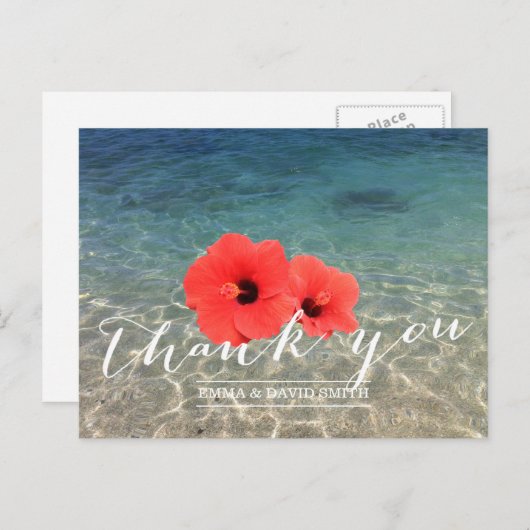 熱帯ハイビスカス及びビーチは感謝していしています ポストカード (正面/裏面)