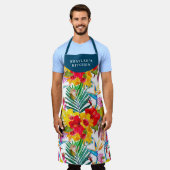熱帯ハイビスカス夏パターン エプロン (着用した状態)