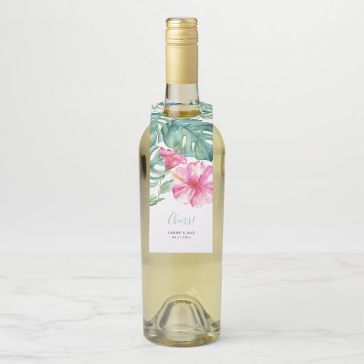 熱帯ハイビスカス応援結婚ズワインラベル ボトルネックタグ (ボトル)
