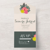 熱帯ハイビスカス手描き夏結婚の季節 オールインワン招待状 (内側)