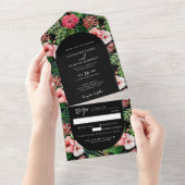 熱帯ハイビスカス結婚アーチズブラック オールインワン招待状 (貼ってはがせる)