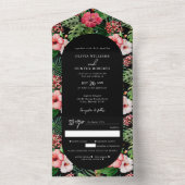 熱帯ハイビスカス結婚アーチズブラック オールインワン招待状 (内側)