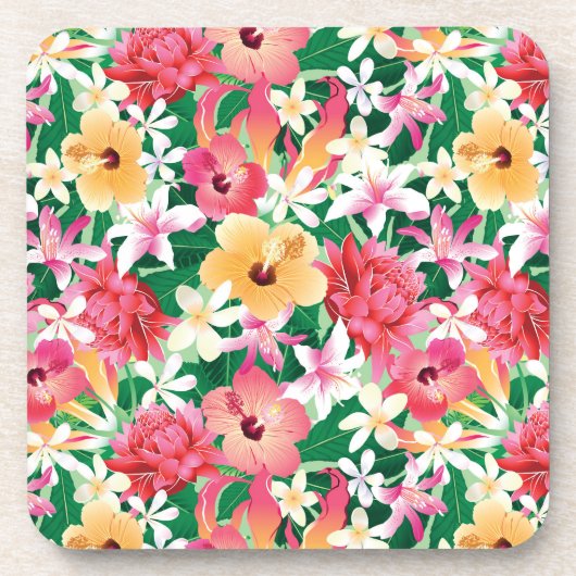 熱帯ハイビスカス花柄 コースター (正面)