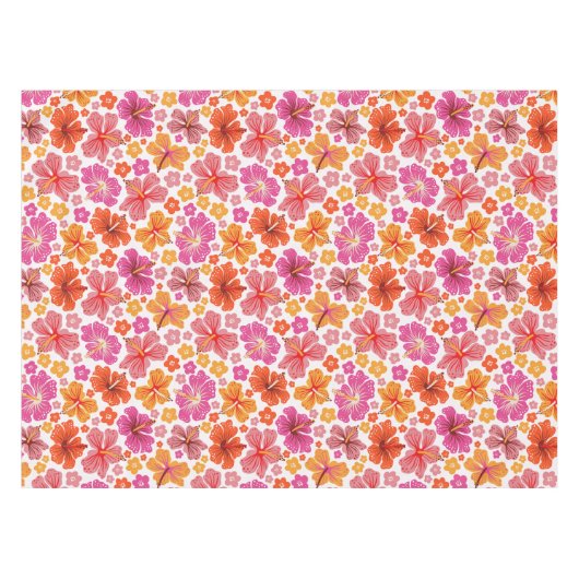 熱帯ハイビスカス – ピンクとオレンジ テーブルクロス (正面(横))