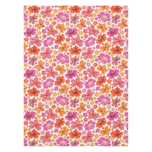 熱帯ハイビスカス – ピンクとオレンジ テーブルクロス (正面)