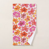 熱帯ハイビスカス – ピンクとオレンジ バスタオルセット (ハンドタオル)