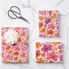 熱帯ハイビスカス – ピンクとオレンジ ラッピングペーパーシート