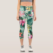 熱帯ハイビスカス：フローラシームレスパターン カプリレギンス (正面)