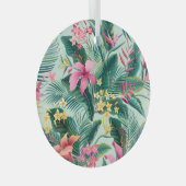 熱帯ハイビスカス：フローラシームレスパターン ガラスオーナメント (正面右)