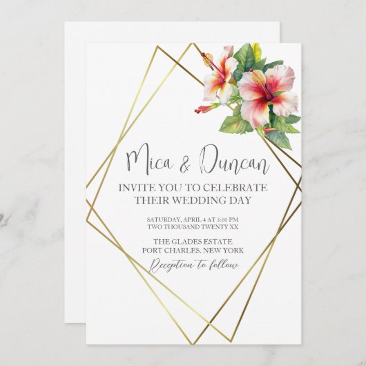 熱帯ハイビ結婚スカス 招待状 (正面/裏面)