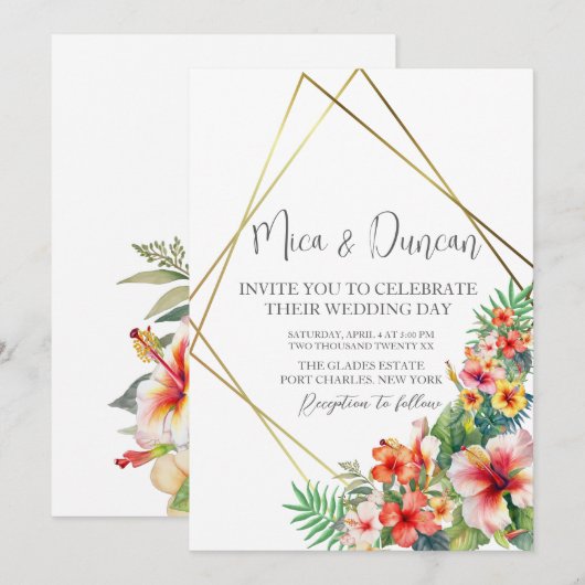 熱帯ハイビ結婚スカス 招待状 (正面/裏面)