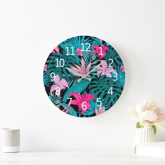 熱帯ハエレガントイビスカス花と葉| ラージ壁時計 (ホーム)