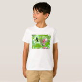 熱帯ハチドリおよび花 Tシャツ (正面フル)