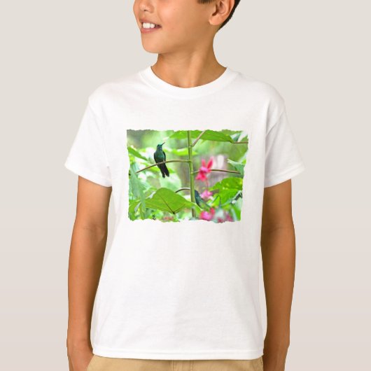 熱帯ハチドリおよび花 Tシャツ (正面)