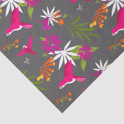 熱帯ハミングバードと花のパターン 薄葉紙 (詳細)