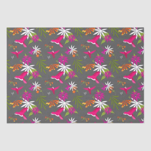 熱帯ハミングバードと花のパターン 薄葉紙 (正面)