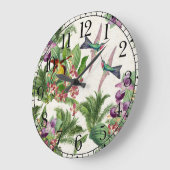 熱帯ハミングバードオーキッドフラワーウォールクロック ラージ壁時計 (傾斜)