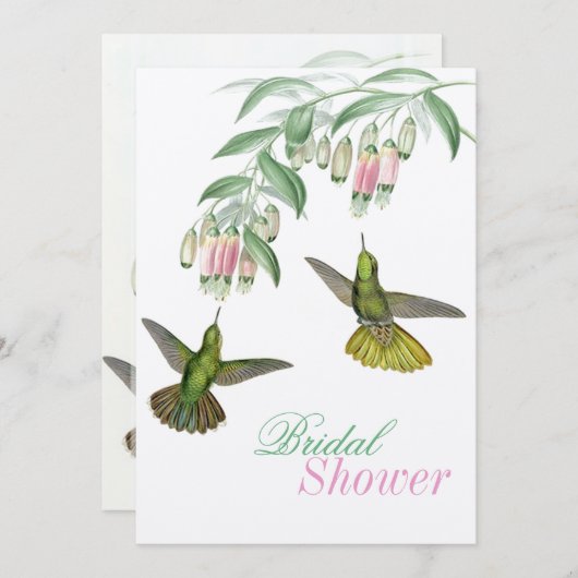 熱帯ハミングバードフローラブライダルカップルのシャワー 招待状 (正面/裏面)