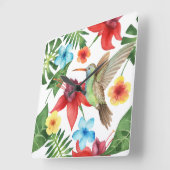 熱帯ハミングバード スクエア壁時計 (傾斜)