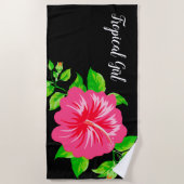 熱帯ハワイのスタイルのハイビスカス ビーチタオル (正面)