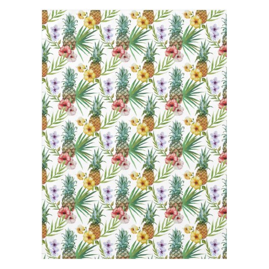 熱帯ハワイのテーマの水彩画のパイナップルパターン テーブルクロス (正面)