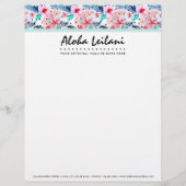 熱帯ハワイのハイビスカス及びシュロの葉の水彩画 レターヘッド (正面)