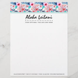 熱帯ハワイのハイビスカス及びシュロの葉の水彩画 レターヘッド
