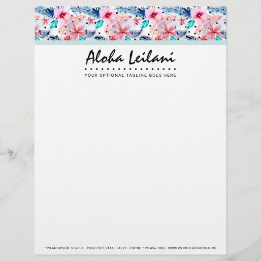 熱帯ハワイのハイビスカス及びシュロの葉の水彩画 レターヘッド (正面)