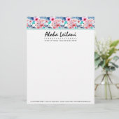 熱帯ハワイのハイビスカス及びシュロの葉の水彩画 レターヘッド (スタンド正面)