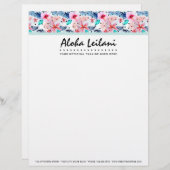 熱帯ハワイのハイビスカス及びシュロの葉の水彩画 レターヘッド (正面/裏面)