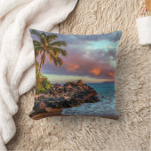 熱帯ハワイのヤシの木の砂浜の楽園 クッション (ブランケット)