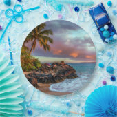 熱帯ハワイのヤシの木の砂浜の楽園 ペーパープレート (パーティー)