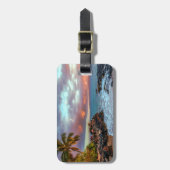 熱帯ハワイのヤシの木の砂浜の楽園 ラゲッジタグ (正面縦)