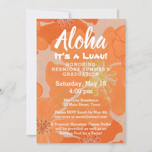 熱帯ハワイのルアウ（ハワイ式宴会）の卒業パーティーの招待 招待状 (正面)