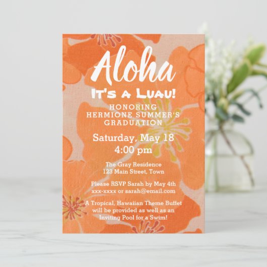 熱帯ハワイのルアウ（ハワイ式宴会）の卒業パーティーの招待 招待状 (スタンド正面)