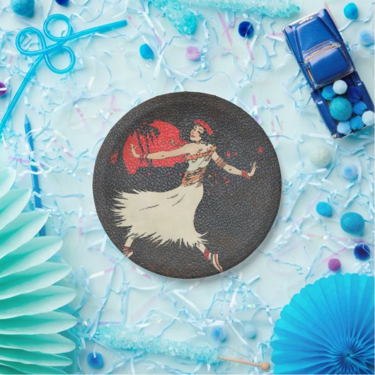 熱帯ハワイのヴィンテージのフラのダンサー|のルアウ（ハワイ式宴会）のパーティー ペーパープレート (パーティー)