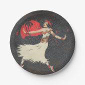 熱帯ハワイのヴィンテージのフラのダンサー|のルアウ（ハワイ式宴会）のパーティー ペーパープレート (正面)