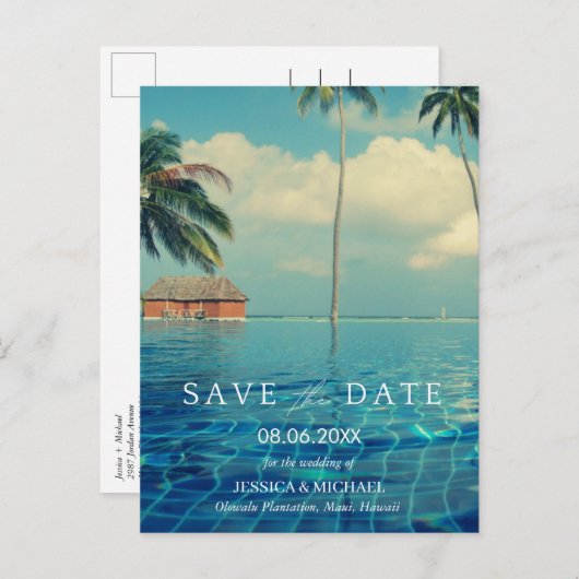 熱帯ハワイの目的地の結婚式の日程を保存 案内ポストカード (正面/裏面)