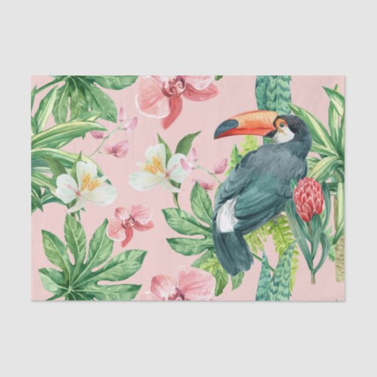 熱帯ハワイの鳥のフローラの水色パターン 薄葉紙 (正面)