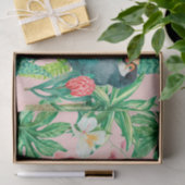 熱帯ハワイの鳥のフローラの水色パターン 薄葉紙 (ギフト)