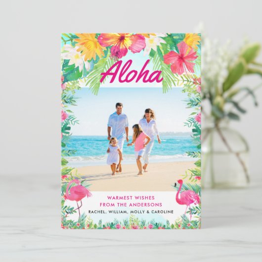 熱帯ハワイアンの暖かい願いクリスマスの写真 シーズンカード (スタンド正面)