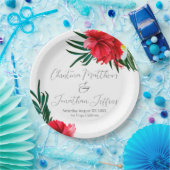 熱帯ハワイアンの花が白エレガント色 ペーパープレート (パーティー)