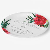 熱帯ハワイアンの花が白エレガント色 ペーパープレート (アングル)