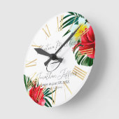 熱帯ハワイアンの花が白エレガント色 ラウンド壁時計 (傾斜)