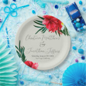 熱帯ハワイアンの花エレガント付け緑 ペーパープレート (パーティー)