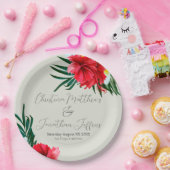 熱帯ハワイアンの花エレガント付け緑 ペーパープレート (パーティー)