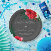 熱帯ハワイアンの花オンエレガントグレー ペーパープレート (パーティー)