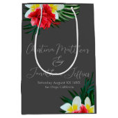 熱帯ハワイアンの花オンエレガントグレー ミディアムペーパーバッグ (正面)